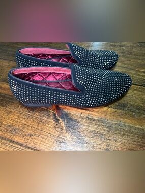 Steve Madden Black Studded Slip-On Loafers with Burgundy Lining